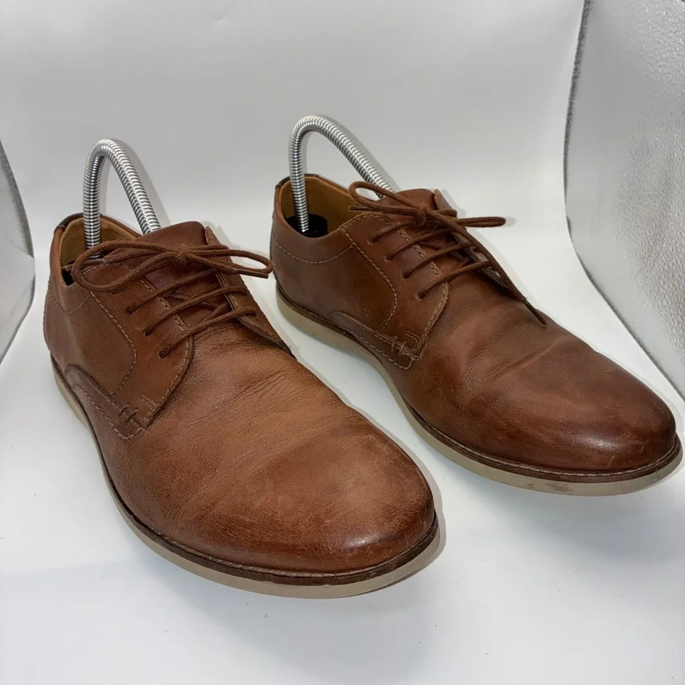 Clarks Mens Cushion Soft Tan Brown Leather Derby Lace‎ Up Dress Shoes Mens 8.5